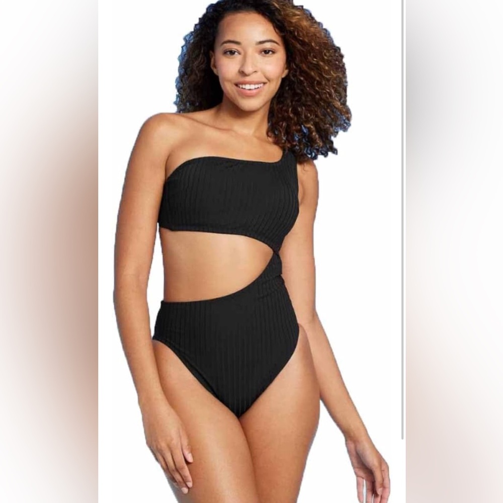 Shade & Shore Women's Ribbed One Shoulder Cut Out One Piece Swimsuit
